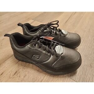 Skechers‎ Nampa Work Shoes Men's 8 Black Slip Resistant Memory Foam NWT 16910WMC